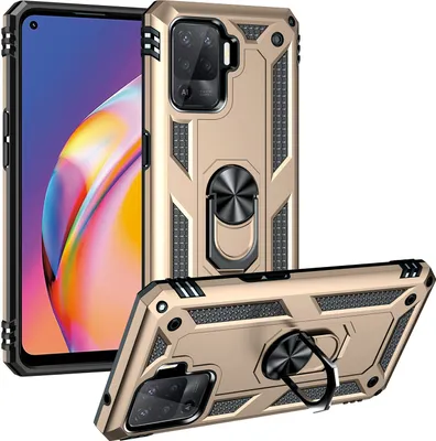 Produktbild von OPPO A94 4G Hülle, Dual Layer Robust Militäre Schutzhülle mit Ringhalterung Ständer für OPPO A94 4G/Reno5 F/F19 Pro/Reno5 Lite Gold