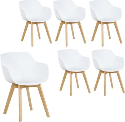 HJ_WeDoo 6er Set Sessel Skandinavisch Wohnzimmerstuhl Modern Esszimmerstühle mit solide Buchenholz Bein, Weiß