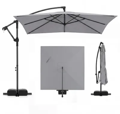 Image de Parasol COSTWAY 250 cm rectangulaire, parasol à pied déporté avec pied et manivelle, parasol de jardin, pivotant à 360°, parasol de marché, parasol de terrasse, gris