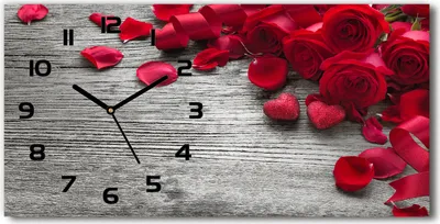 Produktbild von Wanduhr aus Glas – 60x30 cm - Glasbild - Glasuhr - Gehärtetes Glas - schwarze-zeiger - rote Rosen