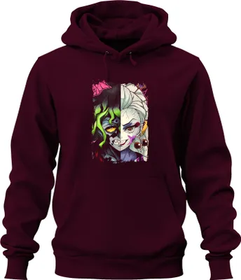 Zdjęcie produktu dla Demon Oni Half Face Anime Manga Gothic Grunge Mask Y2K Japan Uni Bluza z kapturem, bordowy, XXL