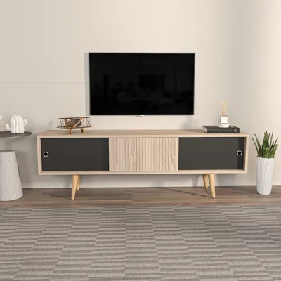 Produktbild von Skye Decor, Ecrin - Oak, Black, Fernsehtisch, Eiche, 100 % MELAMINBESCHICHTETE SPANPLATTEN, 160 x 34,5 x 45 cm