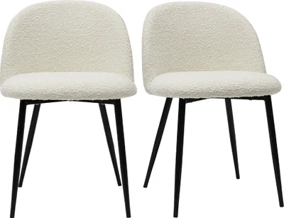 Produktbild von Miliboo - Stühle aus Stoff mit Bouclé-Wolleffekt in Ecru und schwarzem Metall (2er-Set) CELESTE