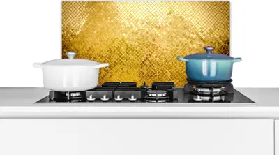 Produktbild von KitchenYeah®  Spritzschutz Küche - Küchenrückwand - Wandschutz für Herd und Spüle - Gold - Design - Abstrakt 70x30 - Alu-Dibond (Alternative zum Spritzschutz aus Glas) - Hitzebeständig - Herdspritzsch