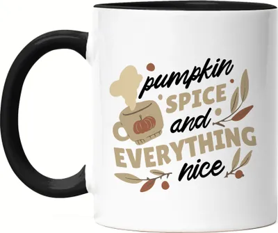 Produktbild von Pumpkin Spice And Everything Nice Tasse Schwarz Kürbissuppe Kürbis Laubblätter Herbstblätter Herbstzeit Erntezeit Autumn
