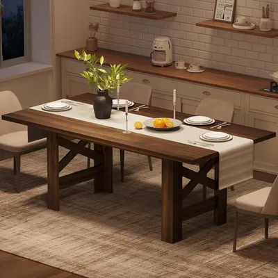 Immagine prodotto di Tavolo da pranzo rettangolare in stile rustico, in legno di noce, per 6-8 persone