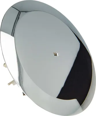 A close-up, angled view of a shiny, chrome-plated object, likely a plumbing or hardware component, against a white background.