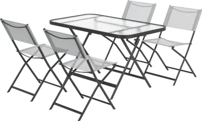 Image de Outsunny Ensemble de jardin 4 chaises + 1 table salon de jardin 5 piššces pilables chaises textilššnes et plateau en verre trempšŠ gris