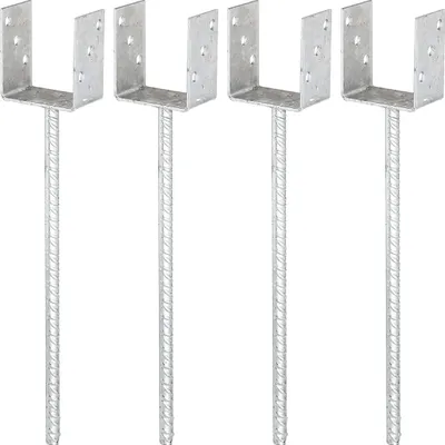Zdjęcie produktu dla Alberts 4 x wsporniki słupków U, kotwa do betonu ze stali falistej, 121x121 mm, kotwa do betonu 400 mm, ocynkowana ogniowo, do osadzania w betonie