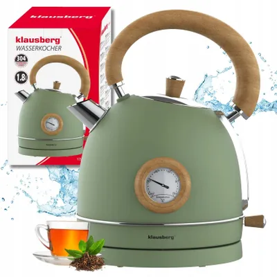 Zdjęcie produktu dla Czajnik elektryczny 1.8 l stal 304 retro zielony + drewno