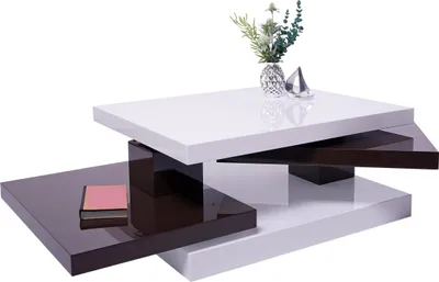 Produktbild von Couchtisch HWC-G84, Wohnzimmertisch Beistelltisch Kaffeetisch, drehbar 34x80x60cm weiß hochglanz, braun