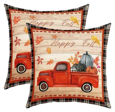 Obrázek produktu pro Pohodlné povlaky na polštáře 60x60 cm, podzimní motiv: dýně a listy javoru, 2 kusy, materiál: polyester