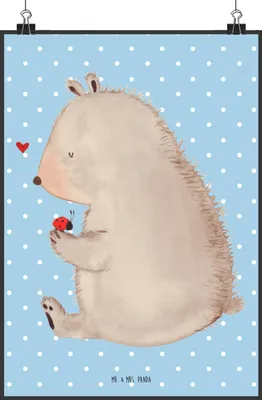 Produktbild von Mr. & Mrs. Panda Bild Bär Marienkäfer DIN A5 - Blau Pastell - Geschenk, wanddeko, drucke, Designposter, Freiheit, Kunstdruck, Wandbild, Das Leben Ist schön, Teddy, Liebe