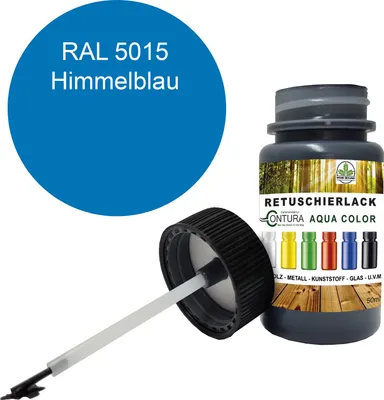 Produktbild von Reparaturlack Lackstift RAL Lack Pinselflasche 50ml. Farbe Holz Metall Möbel Auto Bad Retuschierlack - RAL 5015 Himmelblau