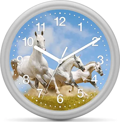 Produktbild von EUROTIME Kinderwanduhr Pferd - 3 Schimmel im Galopp