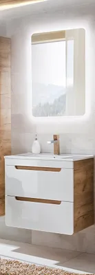 Produktbild von Badezimmer Waschplatz Set in Hochglanz weiß LUTON-56 61 cm Waschtisch & LED-Spiegel, B/H/T ca. 61/200/46 cm