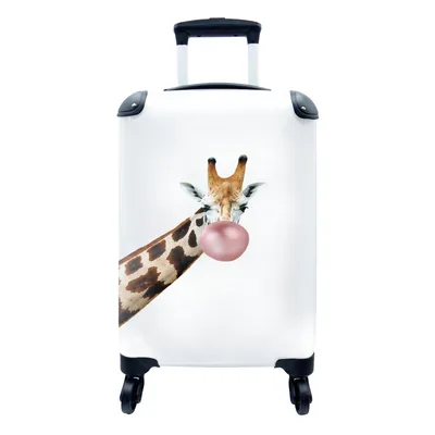Produktbild von MuchoWow® Koffer Handgepäck Trolley Rollkoffer Kleine Reisekoffer mit 4 Rollen - Giraffe - Tiere - Kaugummi - Mädchen - Jungen - Kinder - Cabin Size < 55x40x23 cm & 55x40x20 cm - Kinderkoffer - Kabinenkoffer - Boardgepäck - Reise-Box - Reisekoffer - Reisegepäck - Koffer mit Bild - Trolley für Kinder