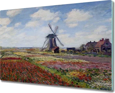 Produktbild von Coloray Schneidebrett Herdabdeckplatte 80x52 cm Kochplattenabdeckung Hackbrett Küchenbrett - Mühle Wiese Monet