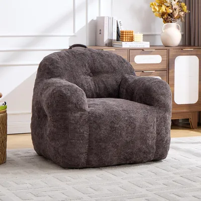 Produktbild von Sitzsackstuhl mit Schaumstofffüllung und Kunstfellbezug. Sitzsacksofa mit