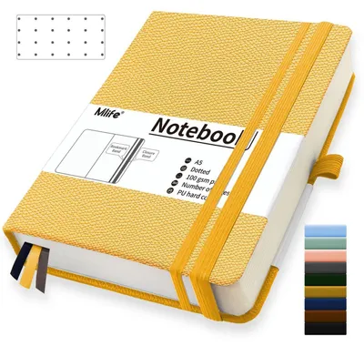Obrázok produktu pre Zošit A5, bodkovaný, 360 strán, papier 100 g/m², vodeodolný, tvrdá väzba, žltý