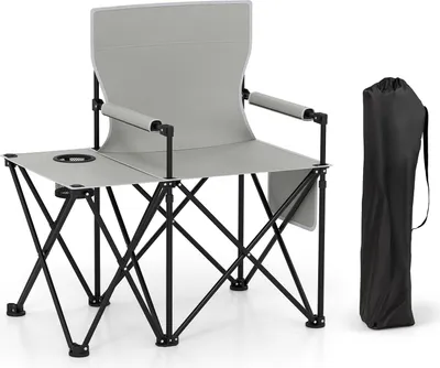 Produktbild von COSTWAY Campingstuhl mit Seitentisch faltbar, Klappstuhl mit Becherhalter, Seitentasche & gepolsterten Armlehnen, Angelstuhl klappbar bis 150kg