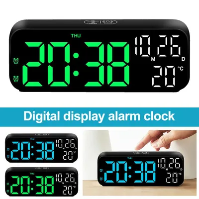 Produktbild von AIORBER 7 Zoll LED Wecker Digitaler, Alarm Wecker mit Schlummerfunktion, USB Tischuhr, Temperaturanzeige Dimmbare Helligkeit, 17,5 × 6,8 × 3,5 cm