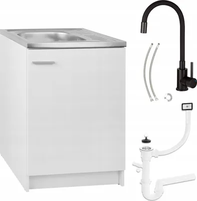 Obrázek produktu pro Kuchyňská linka bílá 60x50 Dřezová baterie Deante černá Flexibilní sifon
