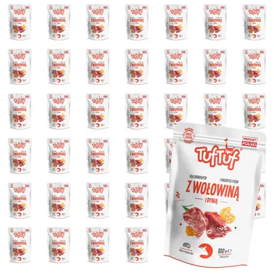 Produktbild von Tuftuf | Feuchtigkeitsspendendes Futter für Hunde - 40x100g - Rindfleisch mit Kürbis - Nassfutter - Hundefutter