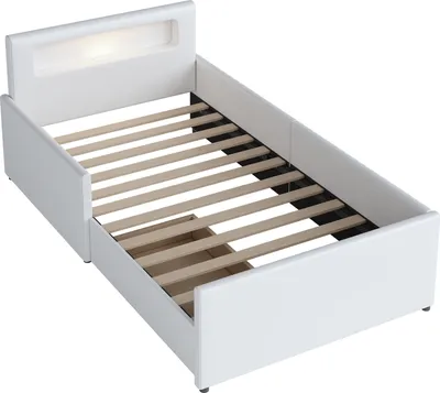 Produktbild von Polsterbett 90x200cm Kinderbett (Ohne Matratze) Kunstlederstoff Weiß Einzelbett Jugendbett Mit Nachtlicht und USB-Ladeanschluss Mit Ablagefächern