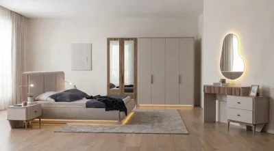 Immagine prodotto di Set completo per camera da letto  letto, armadio, comodini, specchio. Design elegante