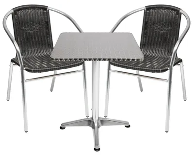 Produktbild von Bistrogarnitur eckig 3-teilig Aluminium - Rattan / Schwarz