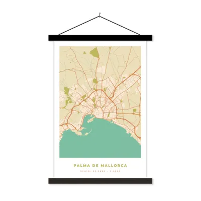 Produktbild von MuchoWow® Textilposter Karte - Mallorca - Stadtplan - Vintage 120x180 cm mit schwarzem Rahmen - Fotos