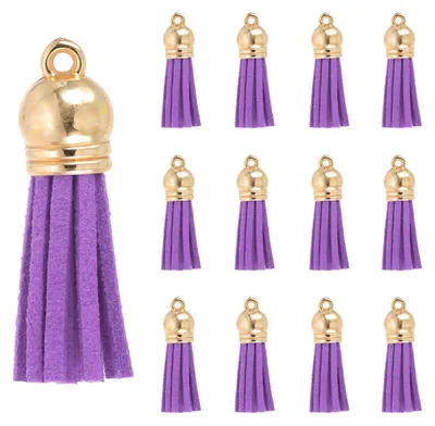30 Kunstleder-Quasten 3,8 cm dunkelviolett mit Goldkappe