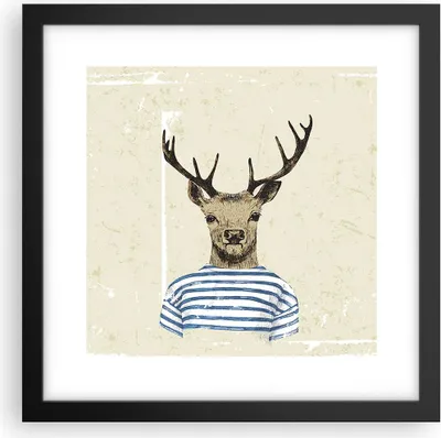 Produktbild von Gerahmtes Poster - Schwarzer Rahmen - Hipster Anthropomorphismus Hirsch - 30x30 cm - Wand Bild - Wanddeko - Wandbilder - Wandposter - Bilderrahmen - Bilder - Kunstdruck - Wandbild - P2BAC30x30-4227