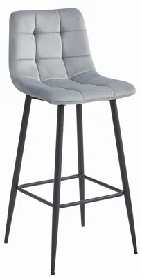 Image de Tabouret de bar Arceto en velours gris argenté et métal noir
