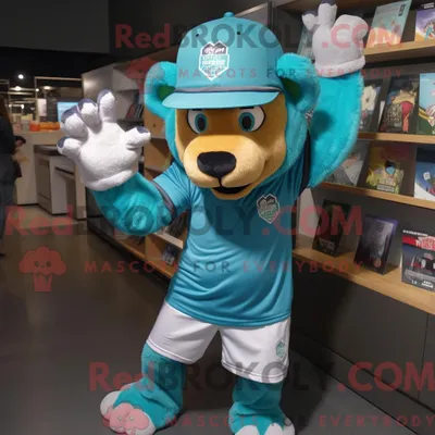 Produktbild von Blaugrünes REDBROKOLY Löwen-Maskottchen-Kostüm mit Grafik-T-Shirt und Kappe