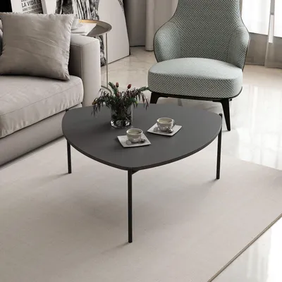 Image de Table Basse Ovale Métal Anthracite, 90 x 40 x 89 cm, Panneau Mélaminé 18 mm