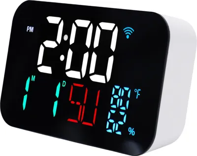 Produktbild von WiFi Smart Clock Thermometer Luftfeuchtigkeit Digitaluhr Wetterstation Alarm Datum Tag kompatibel mit Tuya Smart App Fernbedienung Großes Display
