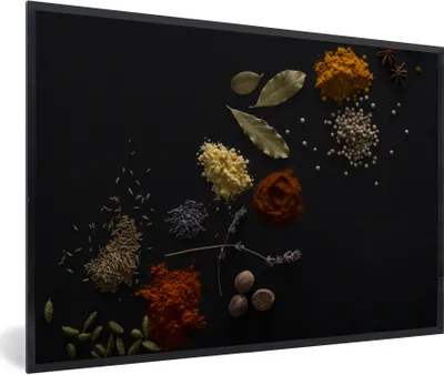 Produktbild von MuchoWow® Gerahmtes Poster Kräuter - Schwarz - Gewürze - Küche - Kochen 90x60 cm - Poster mit Schwarzem Bilderrahmen Wandposter Rahmen Foto Bilder - Fotorahmen - Foto-Plakat