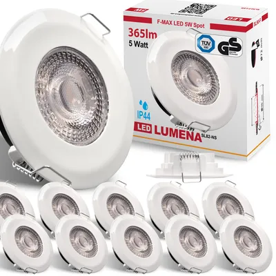 Produktbild von 12x LED Bad Einbaustrahler Ultraflach 5 Watt Weiß 230V Rund warmweiß IP44 Deckenstrahler Spot Deckenspot Lumena SL82-NS
