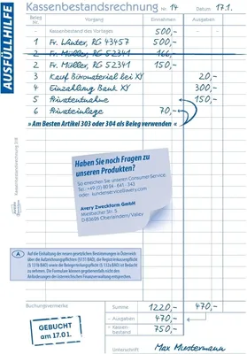 Produktbild von Formularbuch Kassenbericht A5 VE=10x50 Blatt mit Ausfüllhilfe