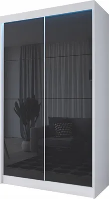 Zdjęcie produktu dla Stylowa szafa przesuwna LOKO2 110cm biała - fronty szkło lacobel w 3 kolorach do wyboru, w komplecie z półkami, drążkiem, prosty montaż