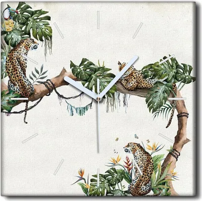 Produktbild von Coloray Uhr auf Leinwand 30x30 cm Wand Uhr Dekoration Wohnzimmer Segeltuch weiße Zeiger -GEPARD Tropics Tier.