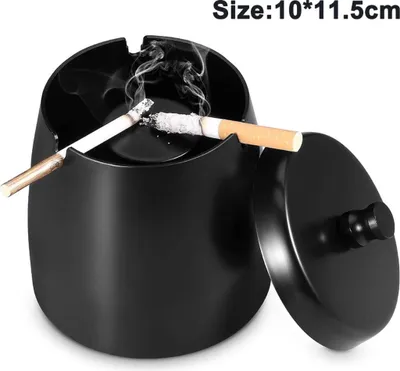 Produktbild von Aschenbecher, Großer Edelstahl Aschenbecher mit Deckel - Tragbarer Aschenbecher mit rutschfestem Boden Tragbarer aschenbecher für Home Office Garten und Balkon