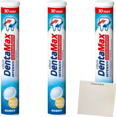 Produktbild von Elkos DentaMax Intensiv Gebissreiniger 3er Pack (3x30ST) + usy Block