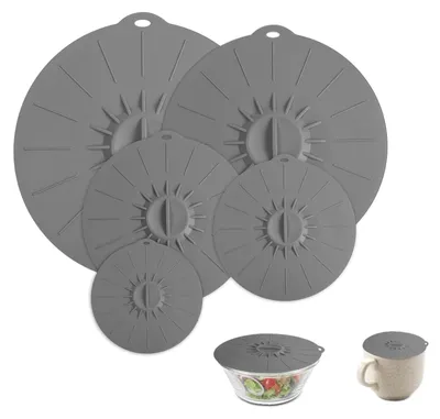 Silikondeckel, 5 Stück, wiederverwendbar, grau, 5 Größen