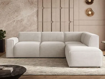 Produktbild von GrainGold Ecksofa L-Form Rechts Eluno - Ecksofa mit Schlaffunktion, Bettkasten - Moderne Ecksofa, Wohnzimmer Sofa - Eckcouch Hellbeige (Castel 03)