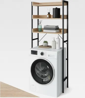 Produktbild von Badezimmerregal mit 3 Ablagen, Badregal, Waschmaschinenregal, Industrial Design, Überbauschrank, Regal für Waschmaschine, Toilettenregal, 67 x25 x 165 cm - Industrial Holz hell, Eiche Sonoma
