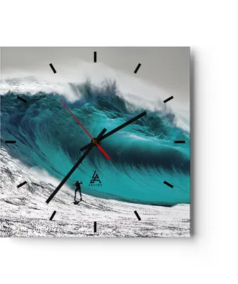 Produktbild von Wanduhr - Quadrat - Glasuhr - Surfen Welle Türkis - 30x30cm - Schleichendes Uhrwerk - Lautlos - zum Aufhängen bereit - Dekoration Modern - Wanddekoration aus Glas - C3AC30x30-4351