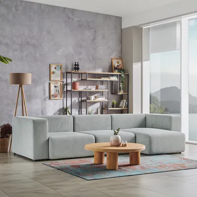 Produktbild von 3-Sitzer Sofa 'Suldal' mit Longchair Cord Hellblau